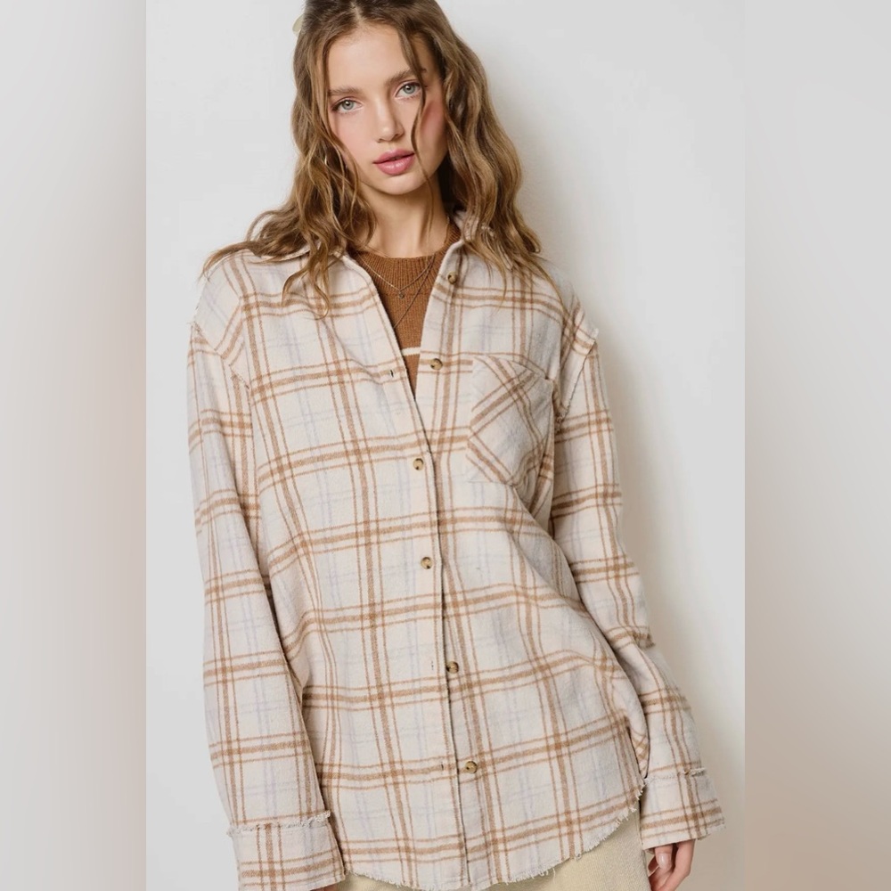 904. Not your Average Plaid, button down shirt, Bone, various sizes